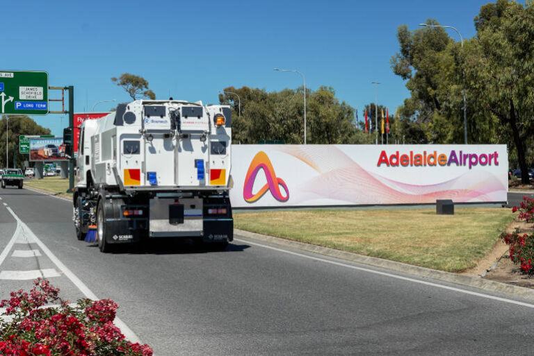 Rosmech truck mounted sweeper Adelaide Airport Mistral