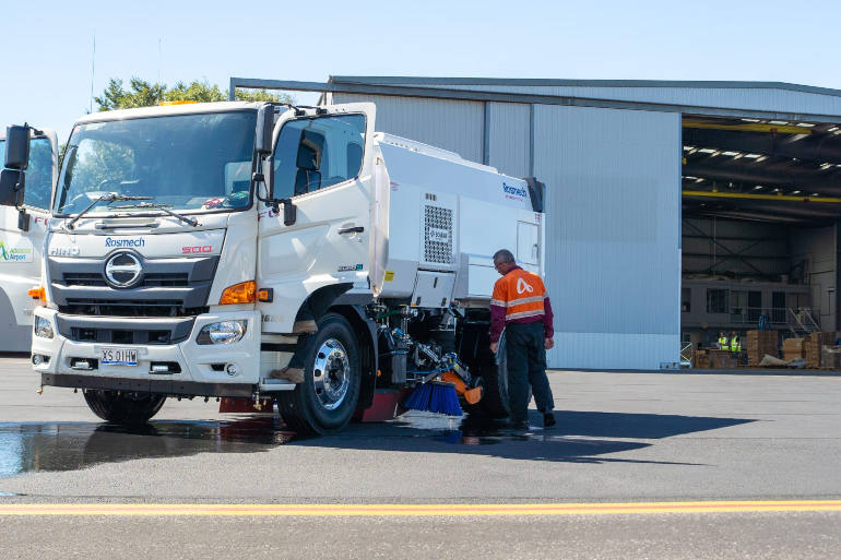 Rosmech truck mounted sweeper Delivery-AdelaideAirport inspection