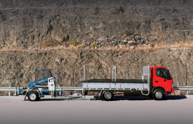 Hino red truck with trailer