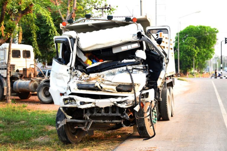 smashed truck after accident damage