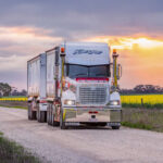 Mack super liner truck with multiple trailers